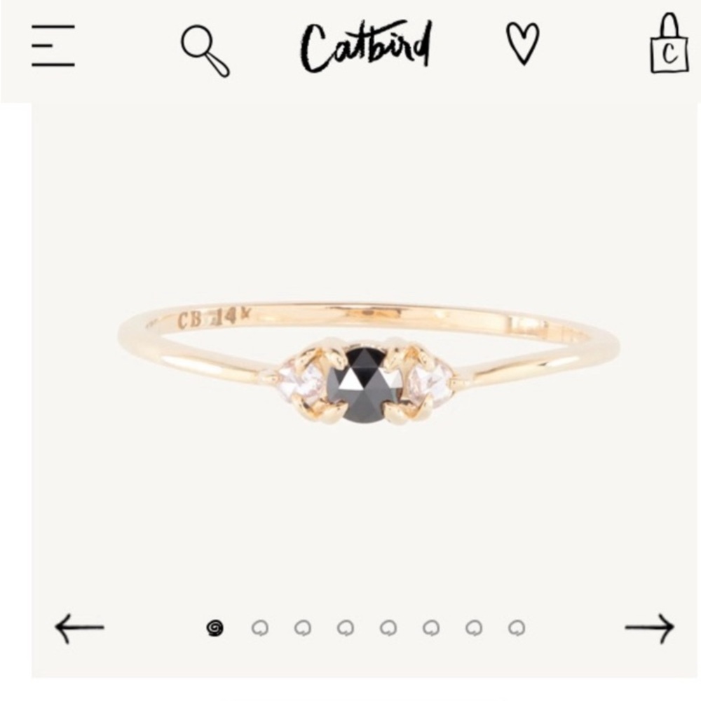 Cat bird Slumberous light ring with black & white diamonds in 14K solid gold